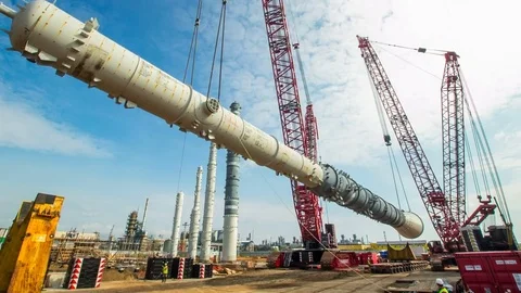 Timelapse High Metal Tower Installed by Powerful Crane Stock Footage 78057910