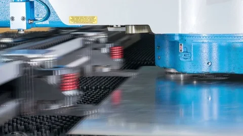 Timelapse high precision CNC Punching machine for sheet metal. Fast moving parts Stock Footage 71658174