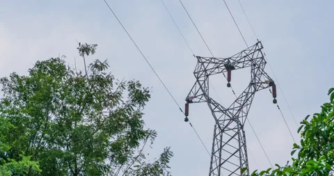 Timelapse, High Voltage Line Electric Tower With Sky Background Stock Footage 88728048