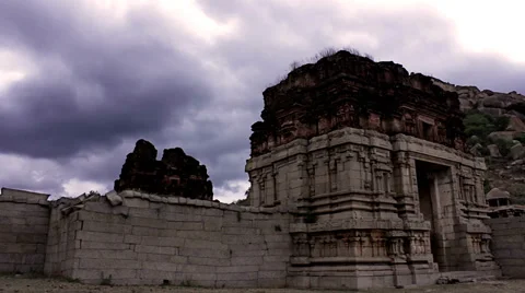 Timelapse of Hindu temple ruins. Clouds rush past. Stock Footage 39839674