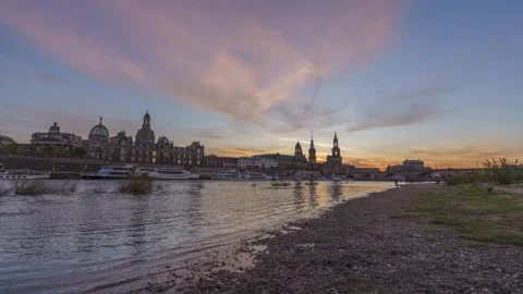 Timelapse of the historic town of Dresden on the river Elbe in Saxony, Germany Stock Footage 299566988