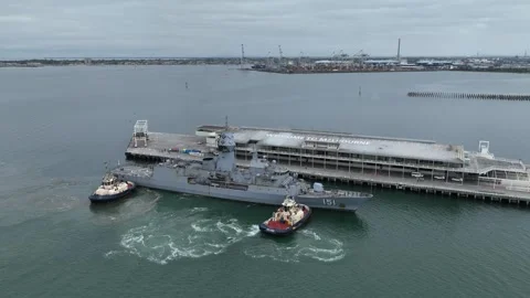 Timelapse of the HMAS Arunta arriving at Station Pier, Melbourne Stock Footage 303203096