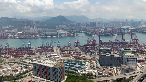Timelapse Hong Kong container terminal and buildings Stock Footage 118549427