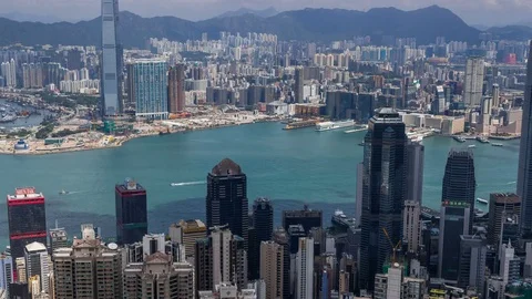 Timelapse of Hong Kong View from the Mountain Peak,Aerial view,Landmark view, Stock Footage 81174166