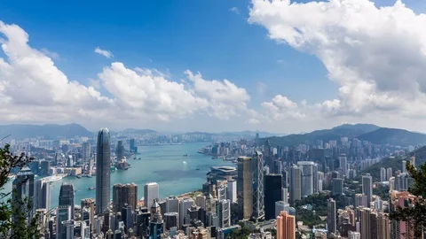 Timelapse of Hong Kong View from the Mountain Peak,Aerial view,Landmark view, Stock Footage 81188209