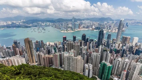 Timelapse of Hong Kong View from the Mountain Peak,Aerial view,Landmark view, 스톡 동영상 81188541