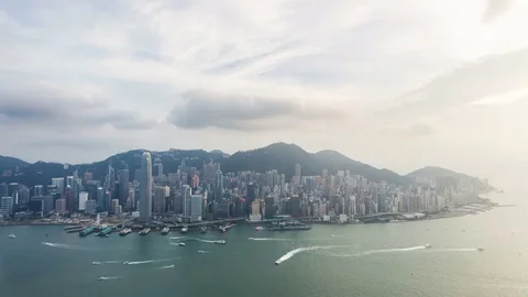 Timelapse of Hong Kong View from the Mountain Peak,Aerial view,Landmark view Stock Footage 81259997