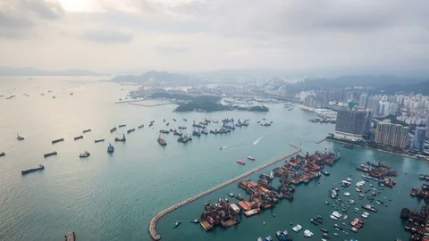 Timelapse of Hong Kong View from the Mountain Peak,Aerial view,Landmark view Stock-Footage 81260111