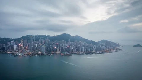 Timelapse of Hong Kong View from the Mountain Peak,Aerial view,Landmark view Stock Footage 81260362