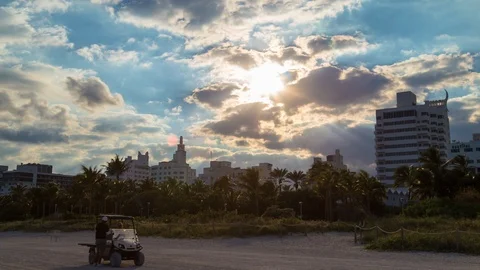 Timelapse of the hotel skyscraper building on Miami beach, Clouds in the sky Stock Footage 100840934