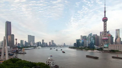Timelapse Huangpu river between Shanghai city districts timelapse Stock Footage 119340103