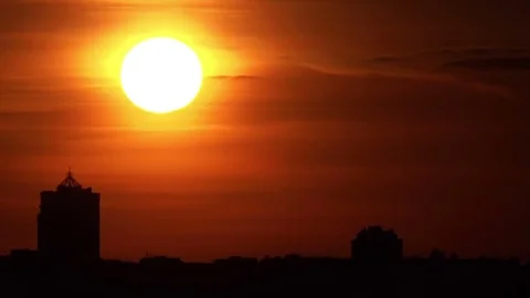 Timelapse of Huge Red Sunset above the City Stock Footage 80452818