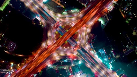 Timelapse hyperlapse aerial of a traffic at night. Stock-Footage 120638164