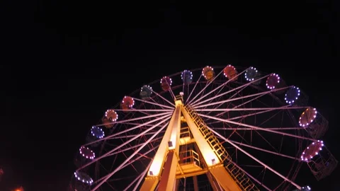 Timelapse, hyperlapse, amusement park in the evening near the sea Stock Footage 127952217