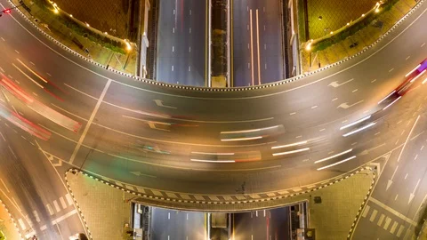 Timelapse hyperlapse of city traffic intersection with aerial. Stock Footage 118617114