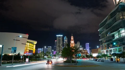 Timelapse hyperlapse of freedom tower and American Airlines Arena, Miami Stock Footage 100837533