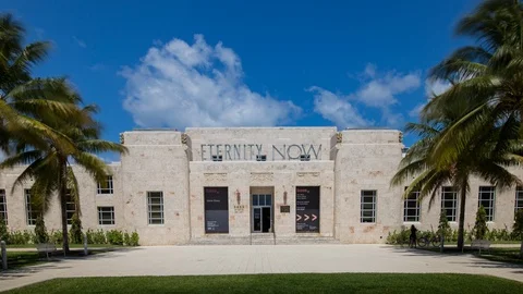 Timelapse hyperlapse of the historic art deco The Bass Museum, Miami Beach Stock Footage 100837646