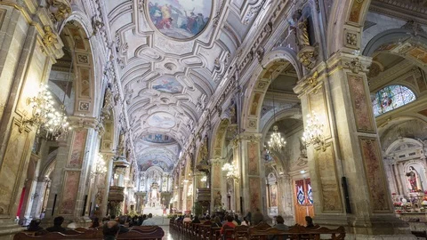 Timelapse hyperlapse inside metropolitan cathedral church, Santiago de Chile Stock Footage 100856692
