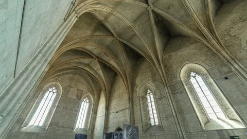 Timelapse hyperlapse inside Palace of the Pope, Palais des Papes, Avignon Stock Footage 100836043
