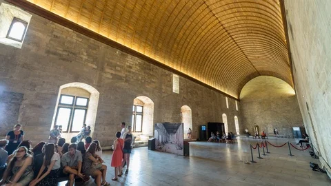 Timelapse hyperlapse inside Palace of the Pope, Palais des Papes, Avignon Stock Footage 100837932