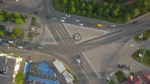 Timelapse hyperlapse intersection. Road traffic in a small town Stock Footage 157183880