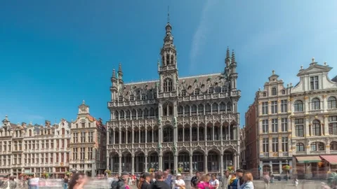 Timelapse hyperlapse of Maison du Roi facade at Grand Place, Brussels, Belgium Stock Footage 296640405