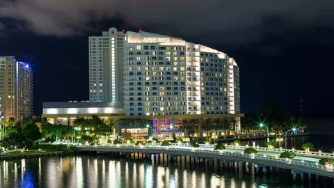 Timelapse hyperlapse of Mandarin Oriental hotel in Brickell Key Island, Miami Stock Footage 100840441
