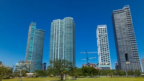 Timelapse hyperlapse of Miami downtown luxurious skyscraper buildings Stock Footage 100837491