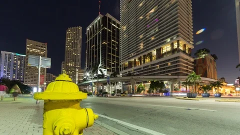 Timelapse hyperlapse in Miami Downtown, road car traffic and skyscrapers Stock Footage 100840910