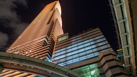 Timelapse hyperlapse at night of Miami Tower skyscraper building in Brickell Stock Footage 100839627