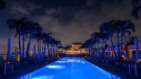 Timelapse hyperlapse of One hotel rooftop swimming pool bar, Miami Beach Stock Footage 100839644