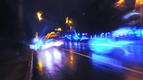 Timelapse, hyperlapse streets of the night city rain traffic Stock Footage 172054751