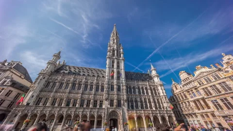 Timelapse hyperlapse of the Town Hall at Grand Place in Brussels, Belgium. Stock Footage 294722178