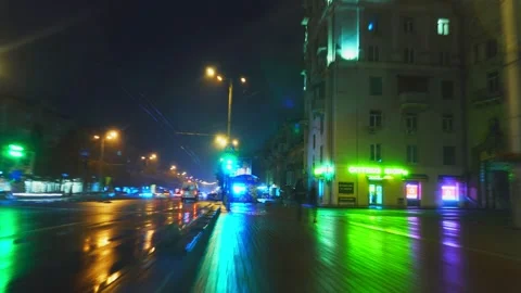 Timelapse, hyperlapse, traffic along the  streets of the night Stock Footage 142349030