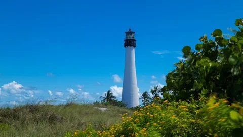 Timelapse hyperlapse of a tropical lighthouse in Biscayne Island beach, Miami Stock Footage 100839442