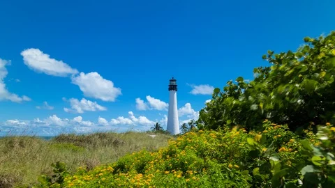 Timelapse hyperlapse of a tropical lighthouse in Biscayne Island beach, Miami Stock Footage 100839482