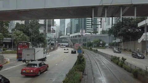 Timelapse / Hyperlapse viewing the Hong Kong street scene from the double dec Stock Footage 125217326
