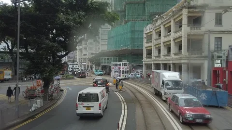 Timelapse / Hyperlapse viewing the Hong Kong street scene from the double dec Stock Footage 125217328