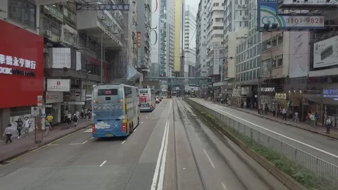 Timelapse / Hyperlapse viewing the Hong Kong street scene from the double dec Stock Footage 125217343