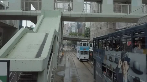 Timelapse / Hyperlapse viewing the Hong Kong street scene from the double dec Stock Footage 125217349