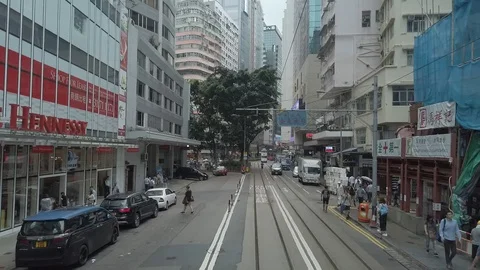 Timelapse / Hyperlapse viewing the Hong Kong street scene from the double dec Stock Footage 125217354