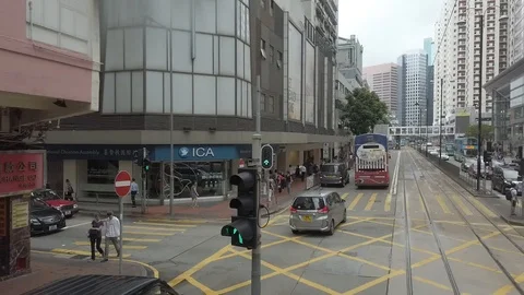 Timelapse / Hyperlapse viewing the Hong Kong street scene from the double dec Stock Footage 125217359