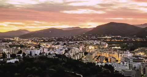 Timelapse of ibiza rooftops beautiful sunlight day to night Stock Footage 153069088