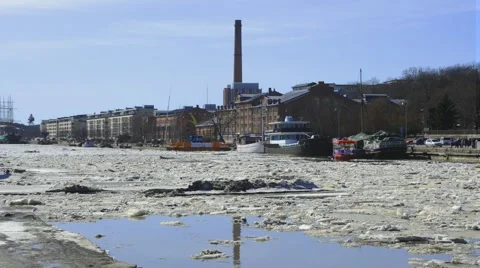 Timelapse: Ice Jam / Flooding River Stock Footage 2819380