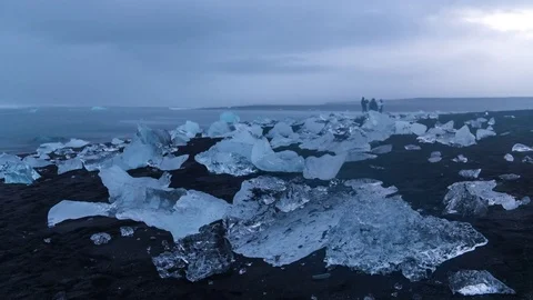 Timelapse of icebergs at sunset on Diamond Beach Stock Footage 83703476