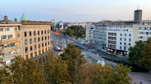 Timelapse of the iconic Nikola Pasic square in Belgrade, Serbia Stock Footage 142199941