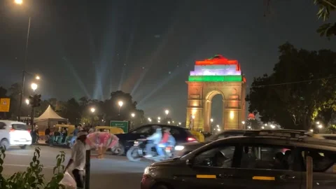 Timelapse of India gate with road traffic in New Delhi, India Video stock 291917257
