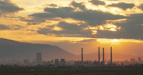 Timelapse of an industrial sunset in Sofia Bulgaria Video stock 185587712