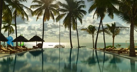 Timelapse of an infinity pool and the ocean at Zanzibar islands. Africa Stock Footage 81571852