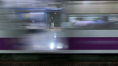 Timelapse from the Inside of a Fast Moving Mumbai Local Train at Night, India Stock Footage 150922729